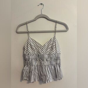 Striped V-Neck Top  - Gray & White